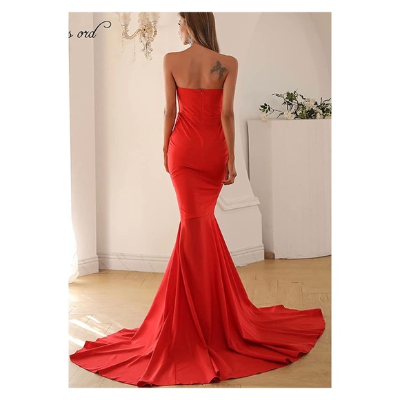 NWOT Miss ord Strapless Asymmetric Slit Front Wedding Evening Party Maxi Dress - Picture 2 of 8